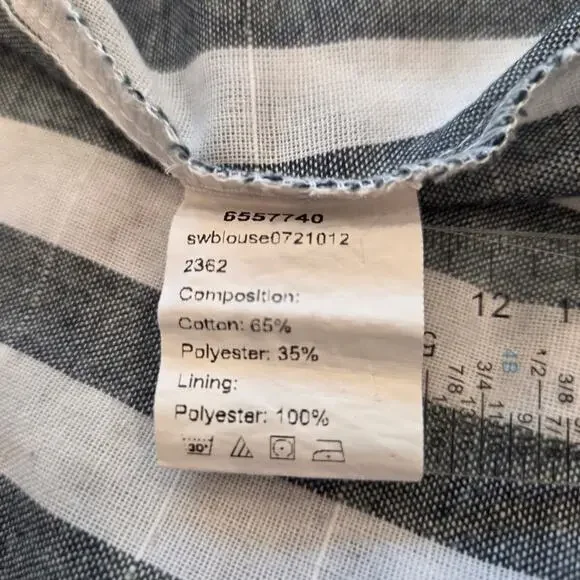 Emery Rose Flutter Sleeve Blue White Striped Embroidered Floral Blouse Womens L - Picture 11 of 12